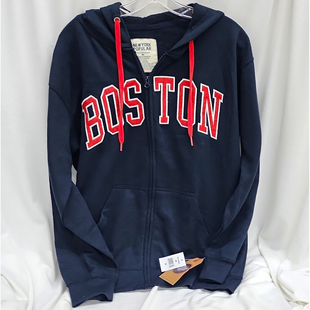 New York Popular Men’s M Blue/Red Full Zip Hooded Fleece Graphic Print Hoodie